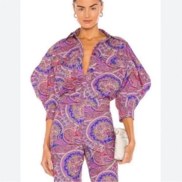 ✅ Alexis Blouse Berwyn Button Down Puff Sleeve in Berry Paisley - Picture 1 of 9